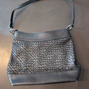 ili New York Black Leather Woven Shoulder Bag
